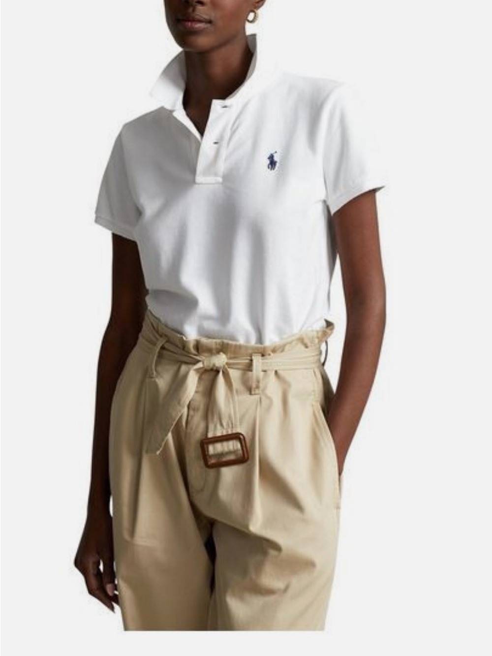 Ralph Lauren White Polo Shirt with Navy Logo - Women's